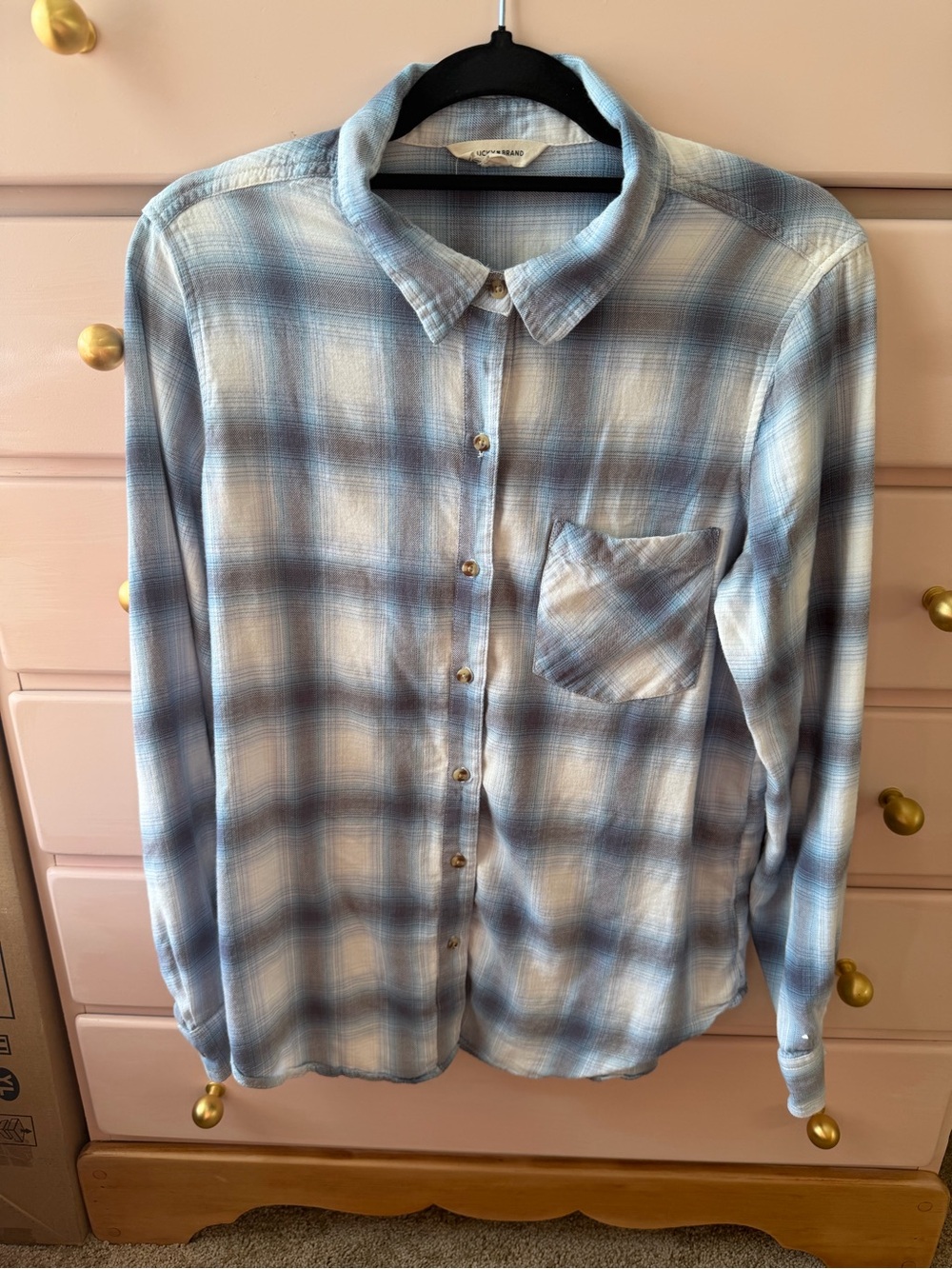 Lucky Brand Light Blue Plaid Boyfriend style Button-Up Shirt